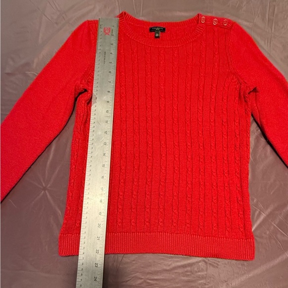 Talbots Red Pop Soft Cable Knit Crewneck Sweater w/ Gold Button Shoulder Size SP - Picture 11 of 11